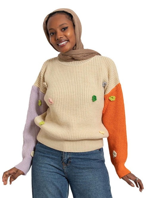Orange*Lilac Flower Pullover - Khotwh